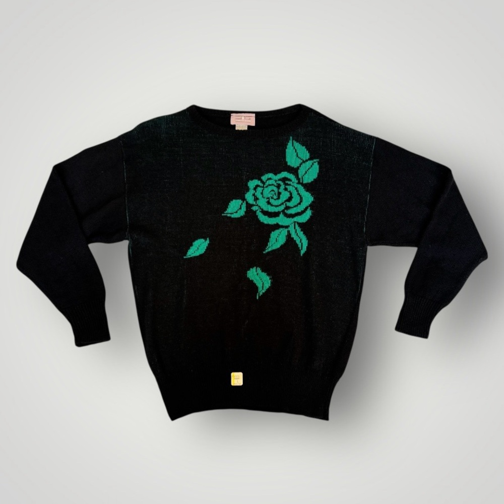 Vintage 80s/1980s rose sweater, knit, new with original tags, some stretch